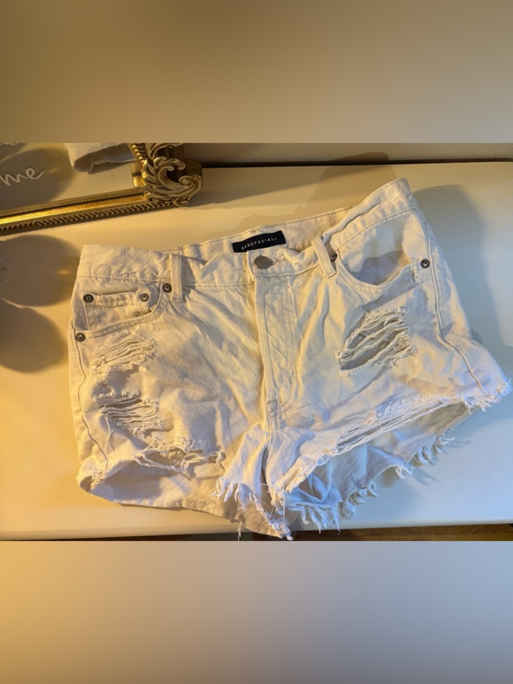 Aeropostale White Distressed Denim Shorts